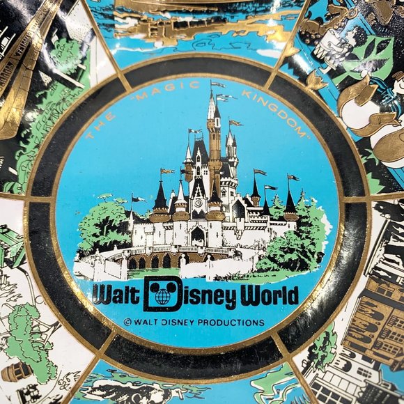 Vintage Walt Disney World Souvenir Plate Dish 1960s Magic Kingdom Ruffed Edge - Picture 2 of 13
